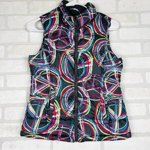 Old Navy Girls Gray Sleeveless Zip Up Puffer Vest Size XL (14) Colorful Peace‎